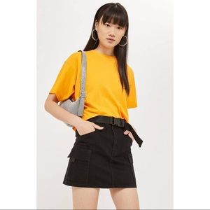 Topshop Black Clip Belt Denim Skirt Size 6 NWT
